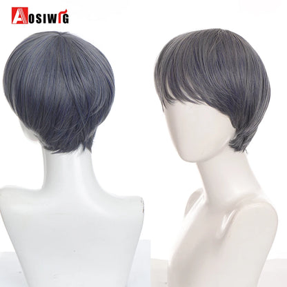 AOSIWIG  Short Curly Cosplay Men Boy Party Light Yellow Synthetic Heat Resistant Hair Wigs Men's Breathable Wig