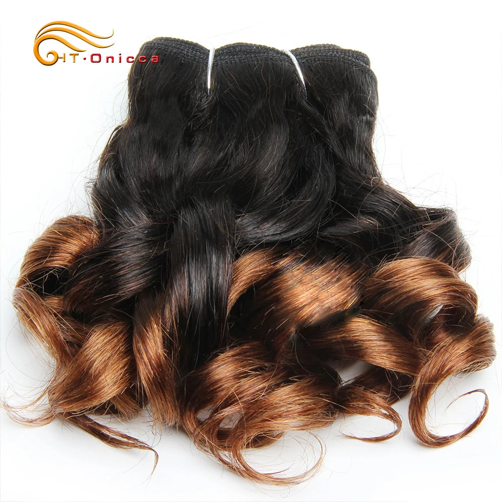 Curly Brazilian Hair Weave Bundles Bouncy Opran Curls Ombre Human Hair Bundles 8 Inch 6 Bundles Short Hair Extension