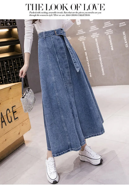 Jeans Skirt For Women Ladies Denim Long High Waist A-Line Button Clothes 2021 Summer Fashion Korean Style Elegant Outwear
