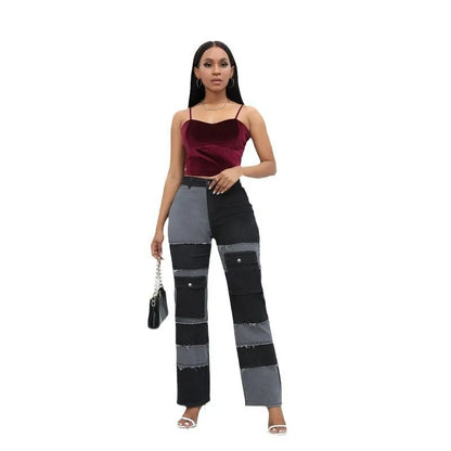 2025 Women's High Waist Straight Jeans Elegant Vintage Denim Fabric with Woven Weave Fashionable Hip Hop Style for Autumn