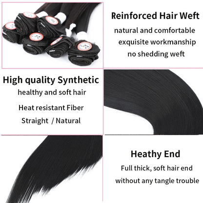 Synthetic Hair Weaving Bundles with 4*4 Clousure Lace Frontal Ombre Wig Natural Wave Straight Hair Extensions Soku Hair Weave