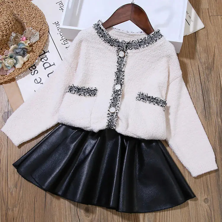 Girls' Skirts Leather Skirts Autumn And Winter Children's Outer Short Skirts Pleated Skirts Winter 2023 New Pu Skirts
