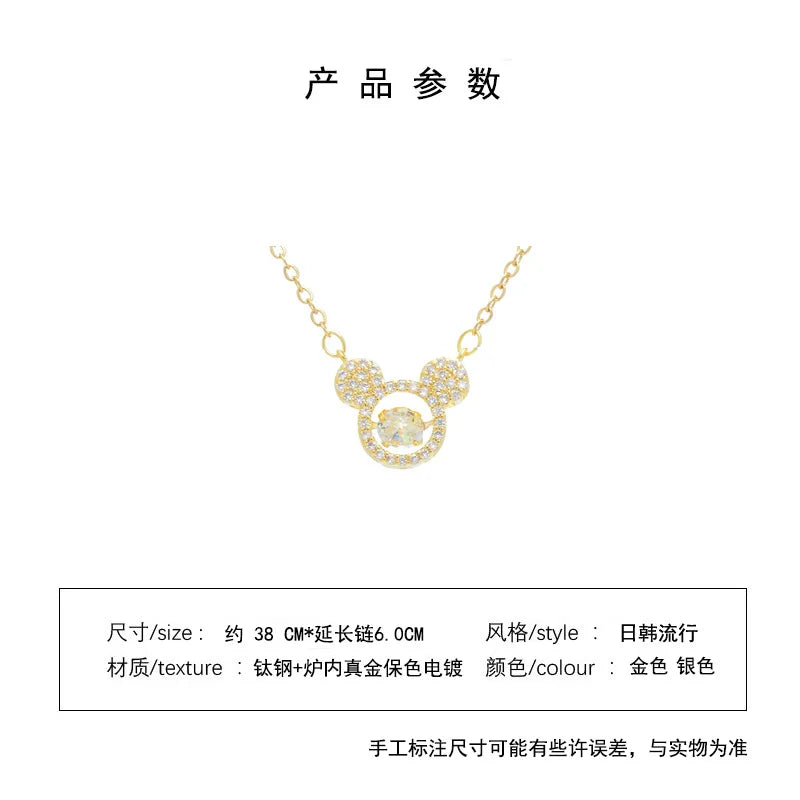 Cute Anime Necklaces For Women Crystal Bear Cartoon Pendant Necklace 2023 Luxury Clavicle Chain Fashion Korean Jewelry Wholesale
