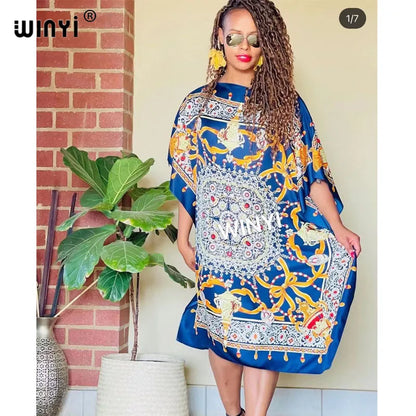 Printed Dresses For Women 2021 Fashion Design Loose Dress Batwing Maxi Long Femme Vestidos Summer Autumn Party Elegant Dress