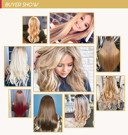 Moresoo Human Hair Bundles Weave in Double Wefted Machine Remy Hair Balayage Hair Pieces for Women Straight Weft Hair Extension