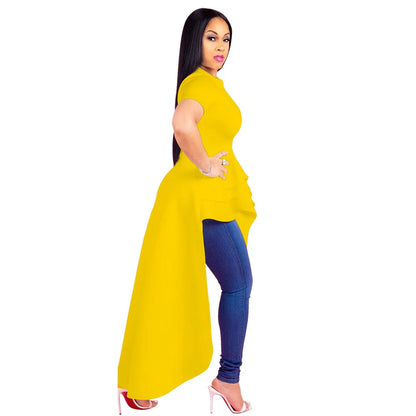 Fashion Evening Party Club Dress For Women Short Sleeve Irregular Ruffle Robe Dinner Dress Female African Clothing White Vestido