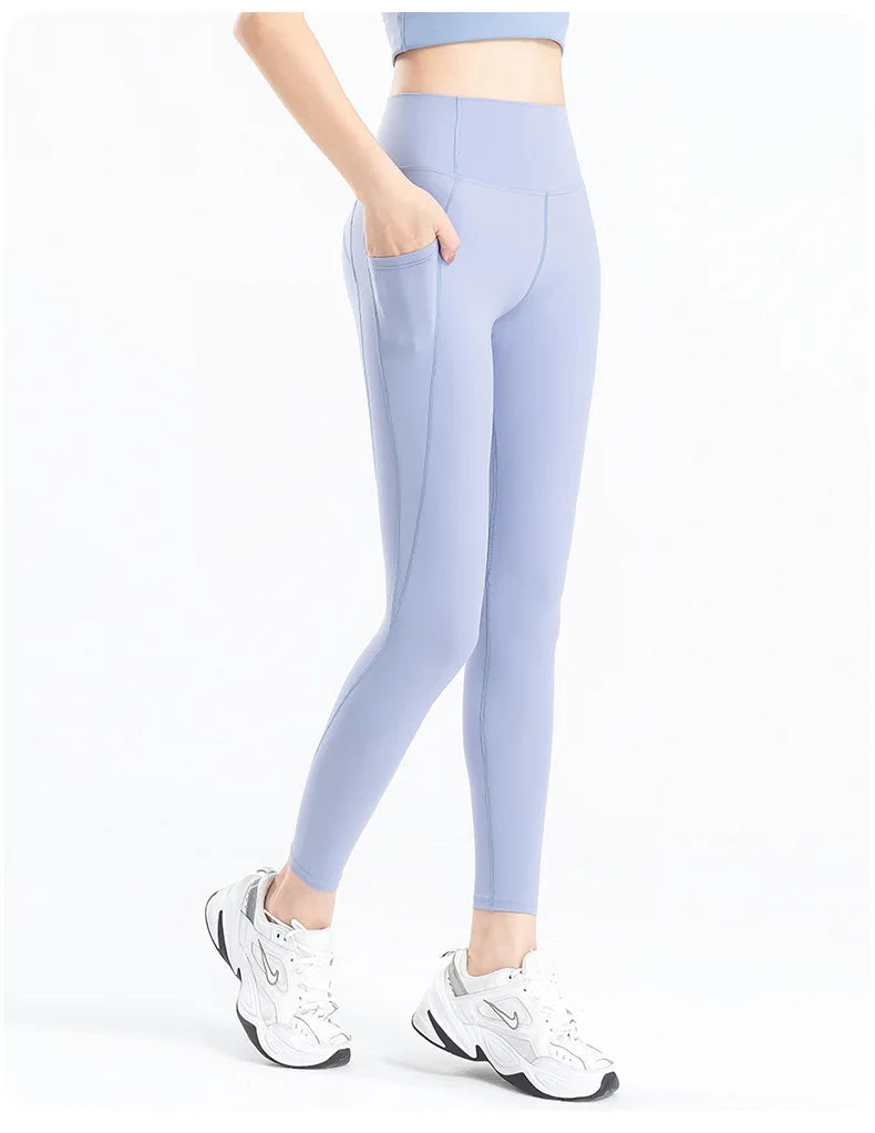 Women Yoga Pants Naked Feeling Stretchy Sports Tights Pocket High Waist Leggings Running Fitness Leggings Workout Gym Clothing