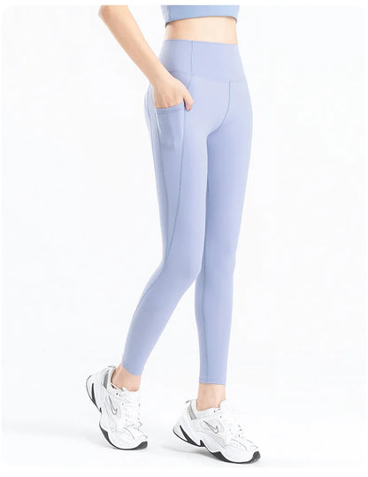 Women Yoga Pants Naked Feeling Stretchy Sports Tights Pocket High Waist Leggings Running Fitness Leggings Workout Gym Clothing