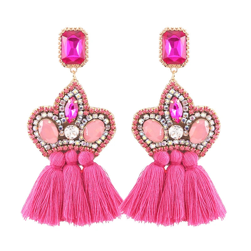 New Earrings Tassel Drop Earring Jewelry Earrings For Women Crystal Earrings Crown Dangle Earrings Long Earrings Boho Earings