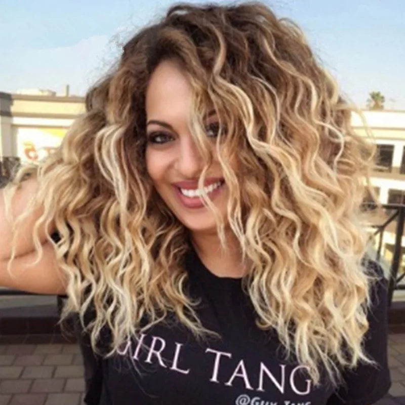 A Medium-length, Medium-length, Small Curly Wig for Women Made of Synthetic Fibers