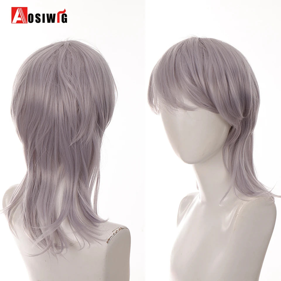 AOSIWIG  Short Curly Cosplay Men Boy Party Light Yellow Synthetic Heat Resistant Hair Wigs Men's Breathable Wig