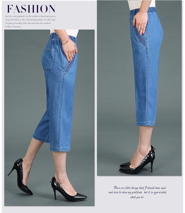 Casual Jeans Capris Female Summer Women Calf-Length Denim Pants Mom Jeans High Waist Jean For Woman jeans mujer