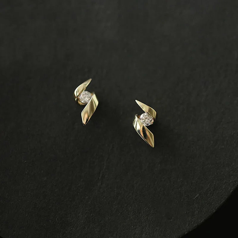 S925 Sterling Silver 14K Gold Plated Earrings for Women Inlaid Zircon Simple Rotating Earrings All-Match Jewelry