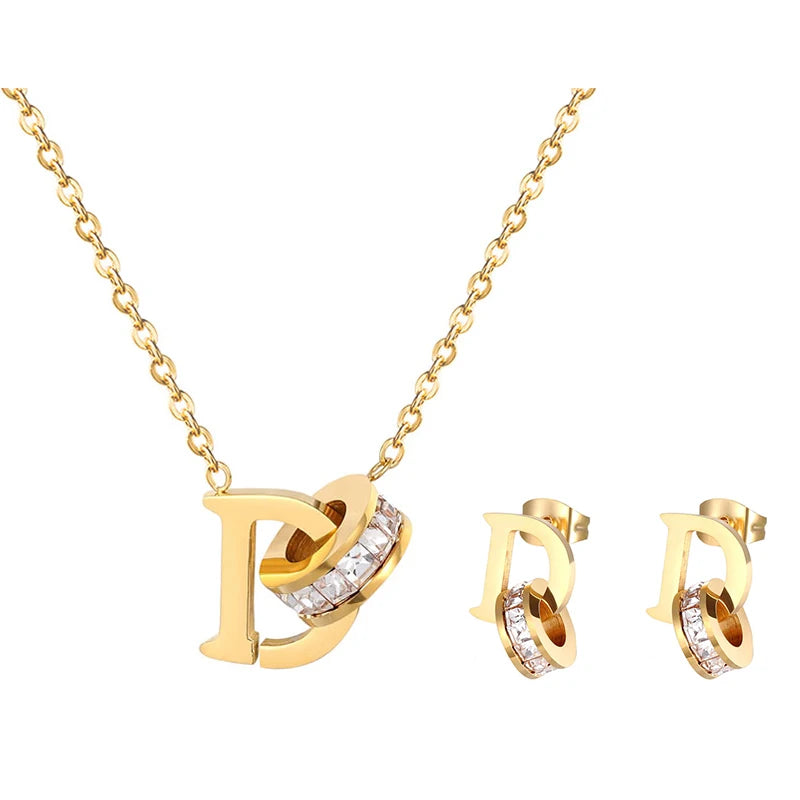 Classic Stainless Steel Necklace for women Designer Jewelry Luxury Necklace Women Necklace+Earrings T006