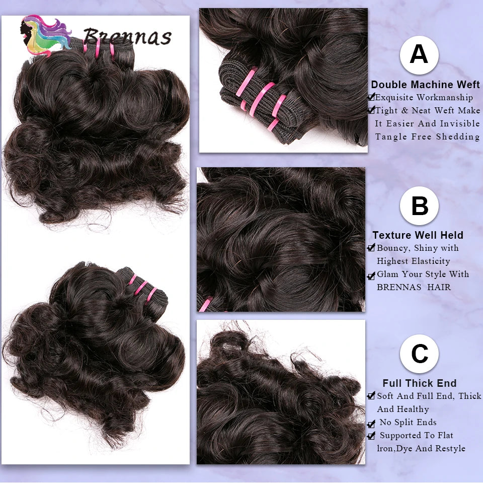 Double Drawn Human Hair Bundles Brazilian Funmi Hair Bouncy Curl 3 Bundles Deal Natural Color Human Hair Bundles Weave For Women