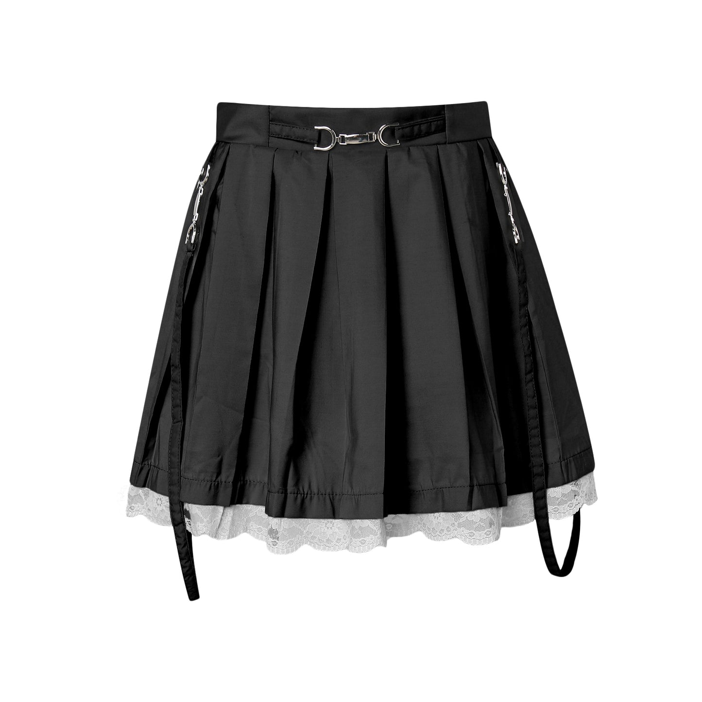 Women Skirts 2021 New Straps Decor Harakuju Lolita High Waist Mini Pleated Skirt School Girls Lace Hem Cute Streetwear