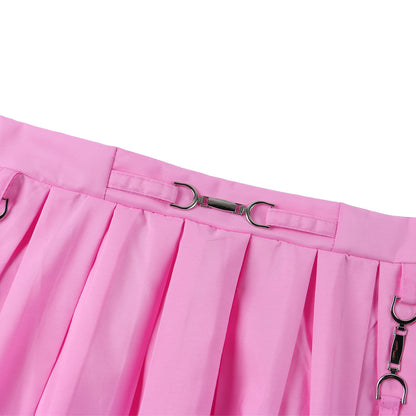 Women Skirts 2021 New Straps Decor Harakuju Lolita High Waist Mini Pleated Skirt School Girls Lace Hem Cute Streetwear