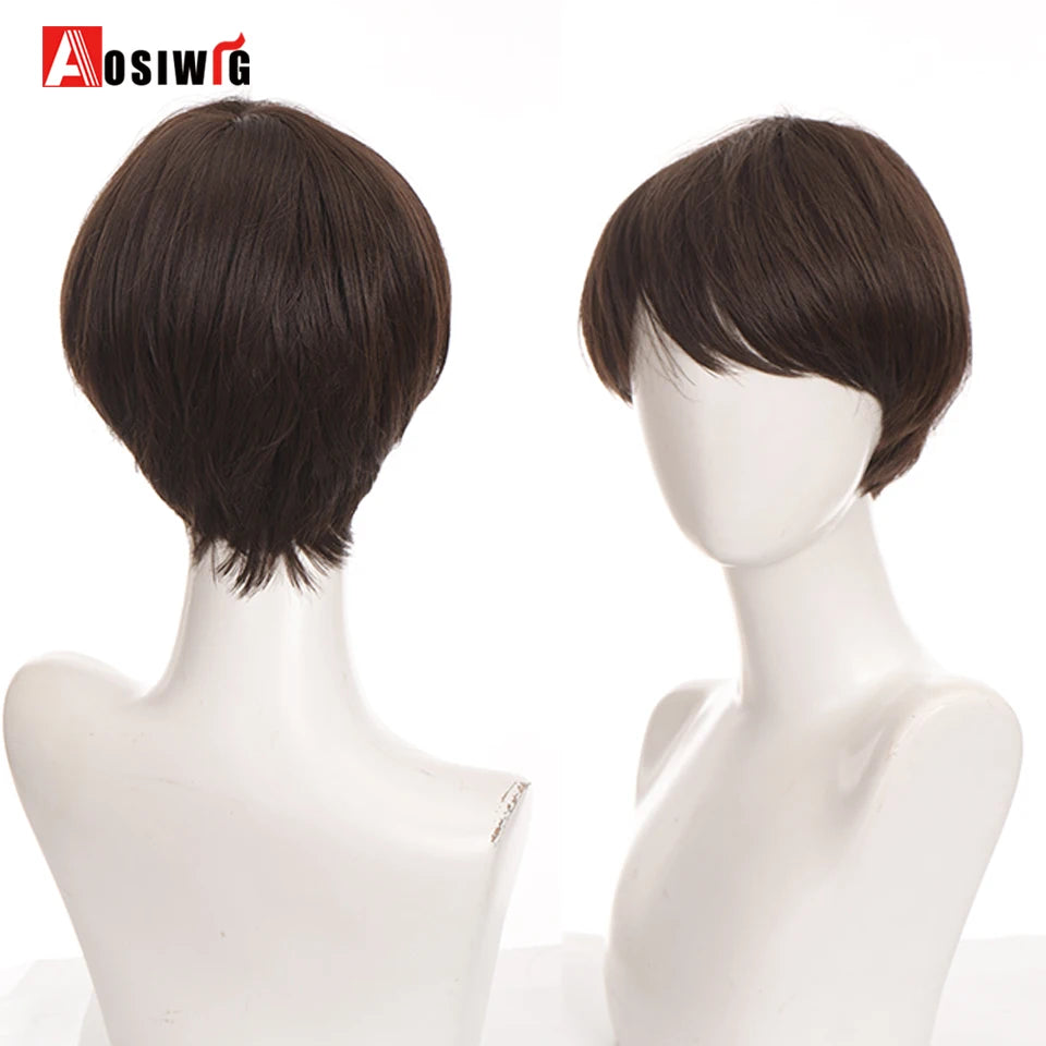 AOSIWIG  Short Curly Cosplay Men Boy Party Light Yellow Synthetic Heat Resistant Hair Wigs Men's Breathable Wig