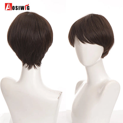 AOSIWIG  Short Curly Cosplay Men Boy Party Light Yellow Synthetic Heat Resistant Hair Wigs Men's Breathable Wig