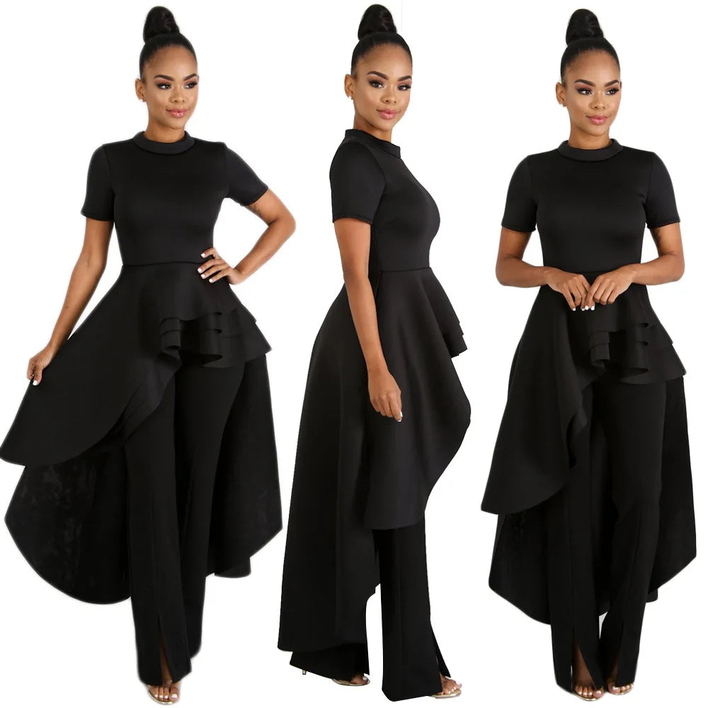 Fashion Evening Party Club Dress For Women Short Sleeve Irregular Ruffle Robe Dinner Dress Female African Clothing White Vestido