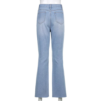 Women Vintage Ripped Flare Bell Bottom Jeans High Waisted Wide Leg Raw Hem Denim Pants Casual Slim Fitting Trousers with Pocket