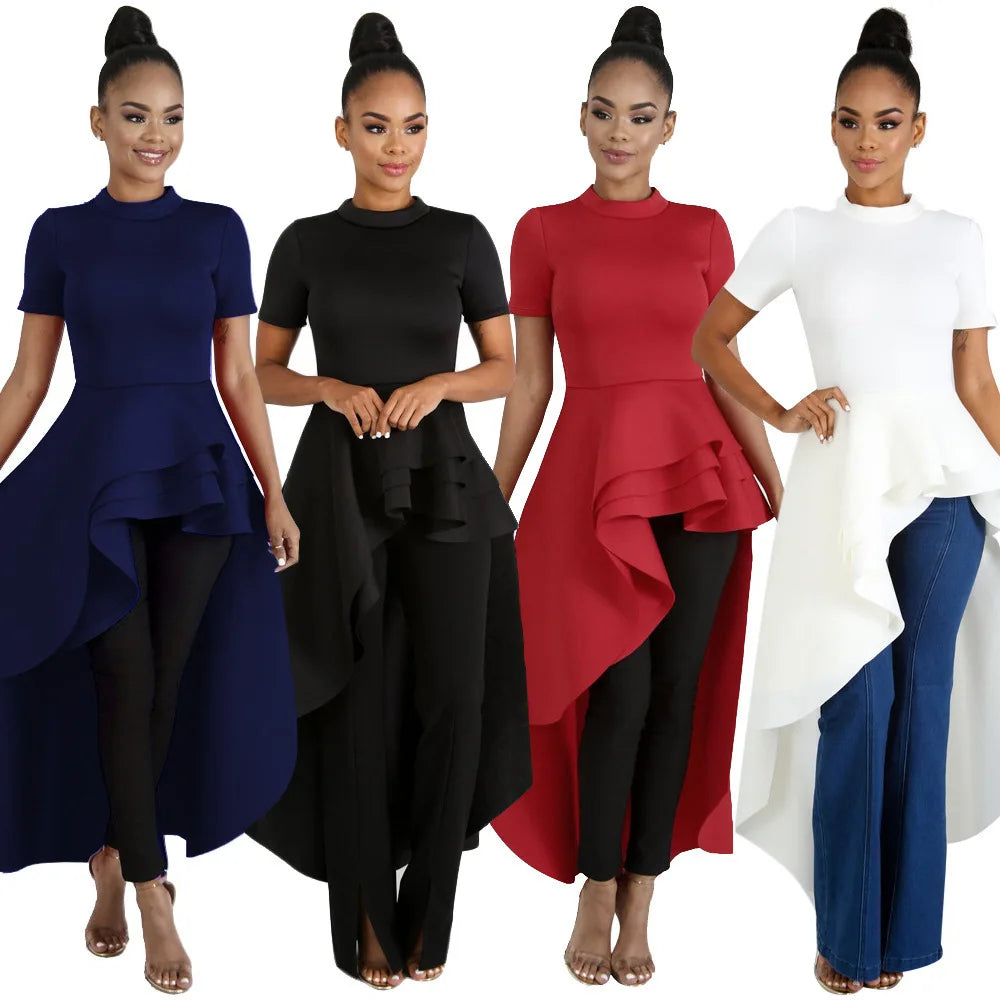 Fashion Evening Party Club Dress For Women Short Sleeve Irregular Ruffle Robe Dinner Dress Female African Clothing White Vestido