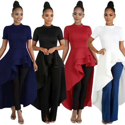 Fashion Evening Party Club Dress For Women Short Sleeve Irregular Ruffle Robe Dinner Dress Female African Clothing White Vestido