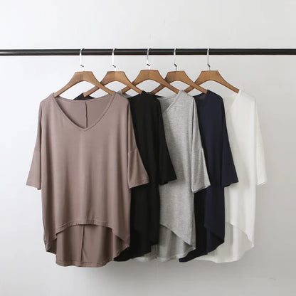 Fashion Tops Tees 2024 Summer T-shirt Women Half-Sleeve Solid Loose Shirt V-neck Oversize Basic Top Shirts for Women Casual