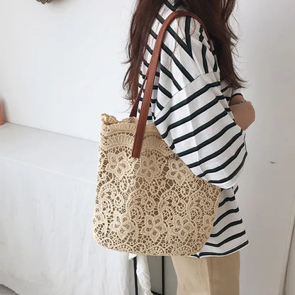 Bucket Shoulder Bag For Women New Summer Korean Lace Elegant Women Tote Shopping Female Bags Lady Handbag Female Beach Bag