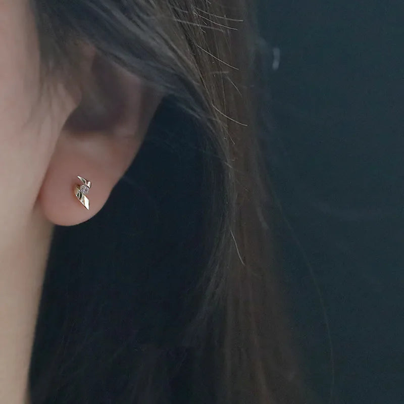 S925 Sterling Silver 14K Gold Plated Earrings for Women Inlaid Zircon Simple Rotating Earrings All-Match Jewelry