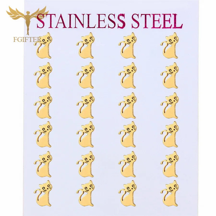 Wholesale Stainless Steel Earrings for Women Girl Animal Clover Flower Cat Bird Unicorn Bear Butterfly Dragonfly Dog Ear Studs