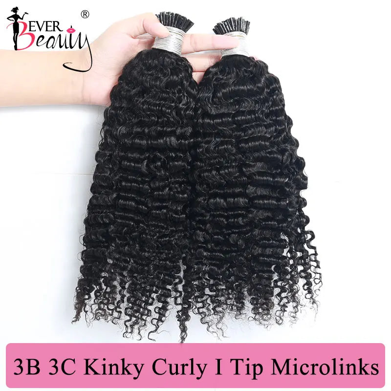 3B 3C Kinky Curly I Tip Microlinks Human Hair Extensions Brazilian Virgin Hair Weave Bundles I Tip Hair Extensions Ever Beauty