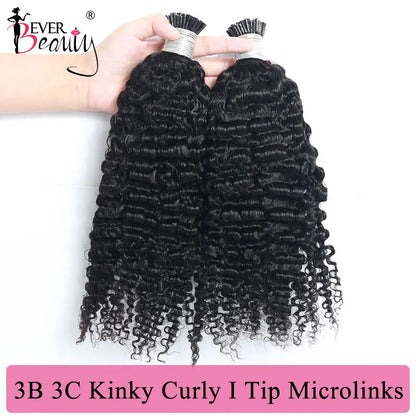 3B 3C Kinky Curly I Tip Microlinks Human Hair Extensions Brazilian Virgin Hair Weave Bundles I Tip Hair Extensions Ever Beauty