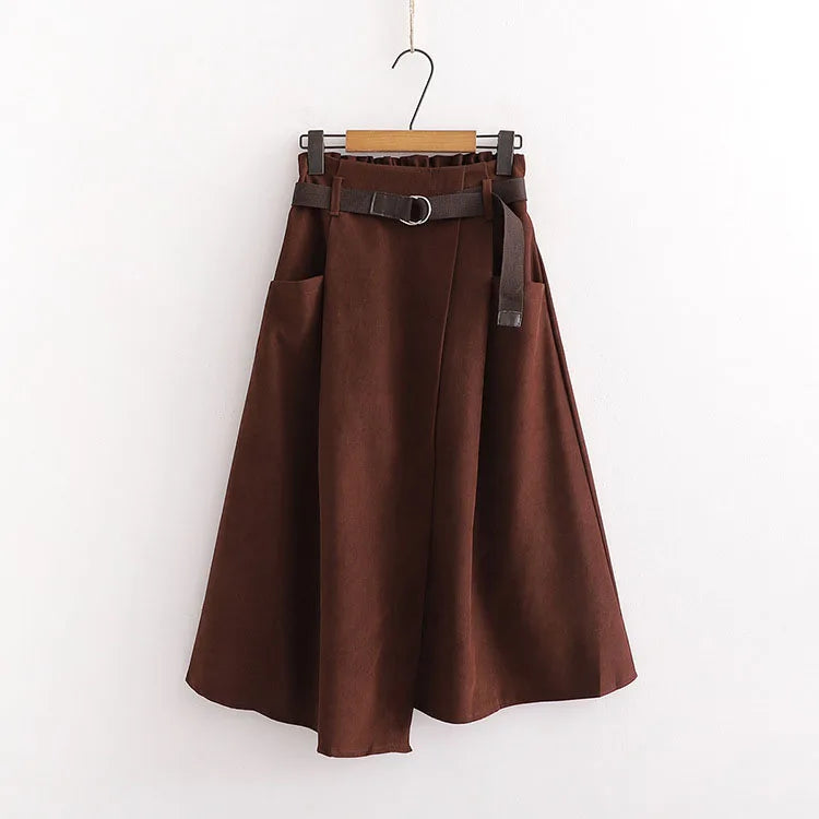 Women Casual Skirts Spring And Autumn Solid High Waist Irregular Pockets Midi Skirts Fashion Simple Elegant Saia Faldas
