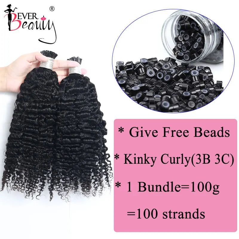 3B 3C Kinky Curly I Tip Microlinks Human Hair Extensions Brazilian Virgin Hair Weave Bundles I Tip Hair Extensions Ever Beauty