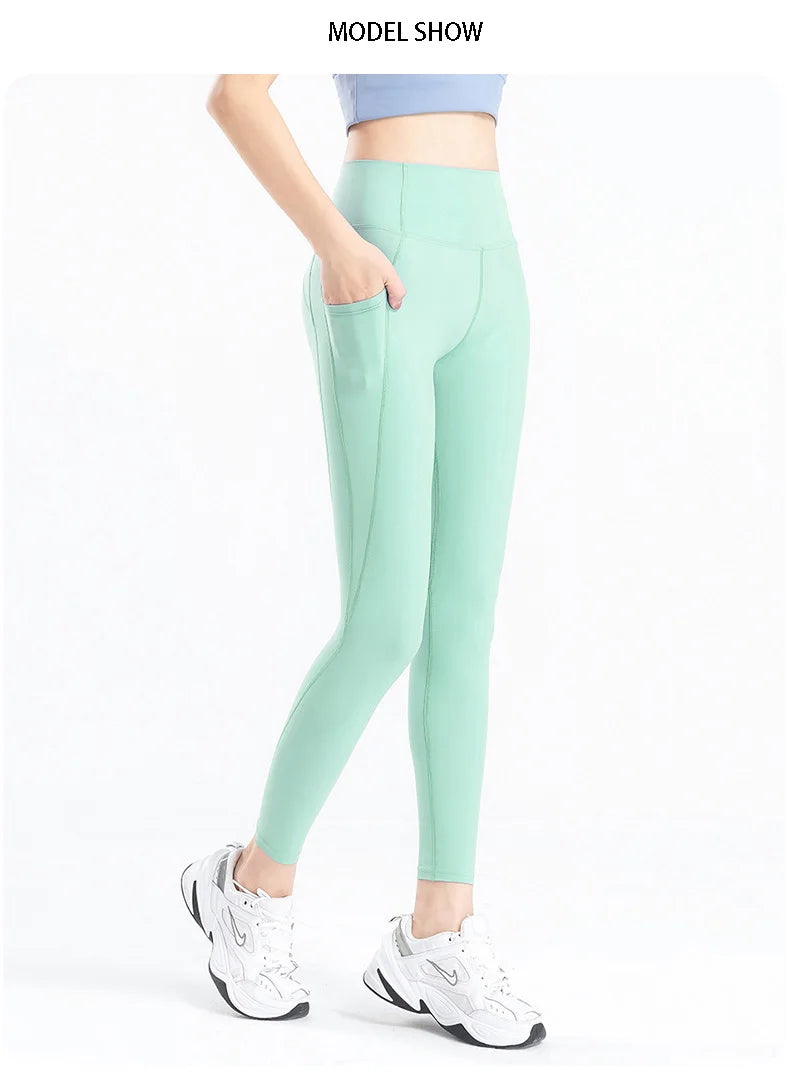 Women Yoga Pants Naked Feeling Stretchy Sports Tights Pocket High Waist Leggings Running Fitness Leggings Workout Gym Clothing