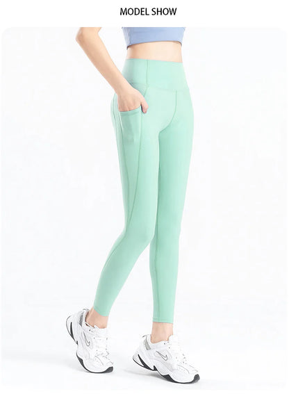 Women Yoga Pants Naked Feeling Stretchy Sports Tights Pocket High Waist Leggings Running Fitness Leggings Workout Gym Clothing