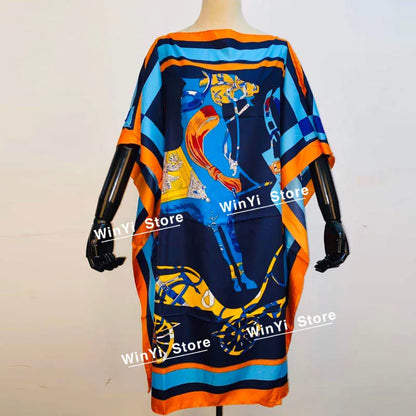 Printed Dresses For Women 2020 Fashion Design Loose Dress Batwing Maxi Long Femme Vestidos Summer Autumn Party Elegant Dress