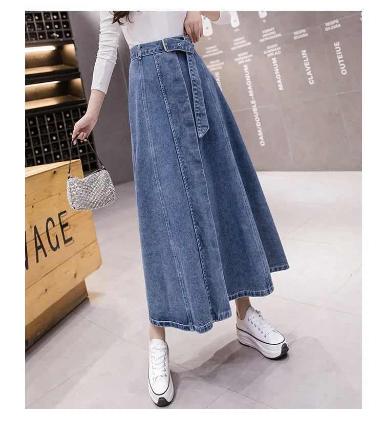 Jeans Skirt For Women Ladies Denim Long High Waist A-Line Button Clothes 2021 Summer Fashion Korean Style Elegant Outwear
