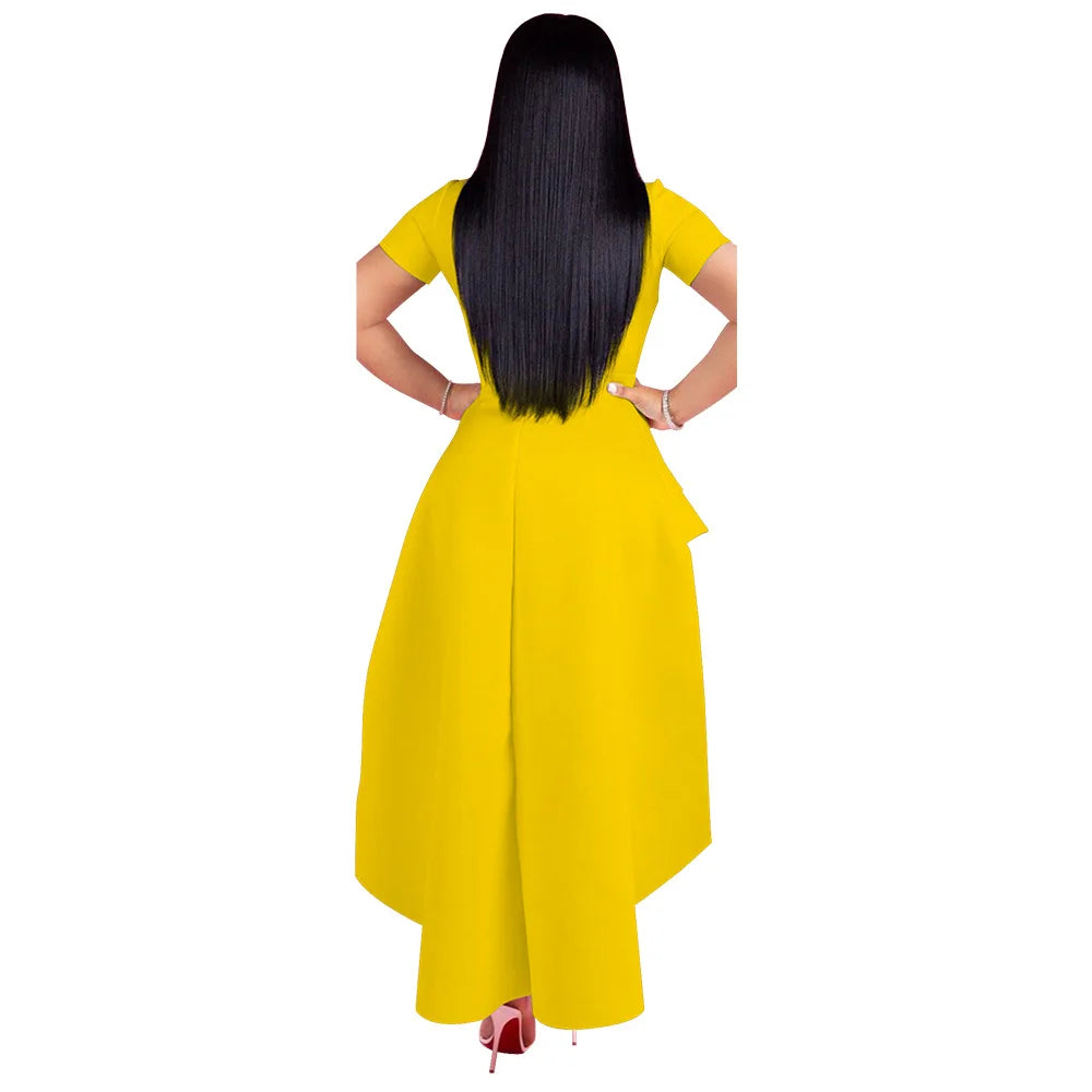 Fashion Evening Party Club Dress For Women Short Sleeve Irregular Ruffle Robe Dinner Dress Female African Clothing White Vestido