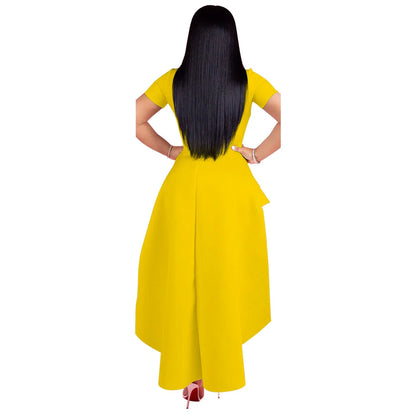 Fashion Evening Party Club Dress For Women Short Sleeve Irregular Ruffle Robe Dinner Dress Female African Clothing White Vestido