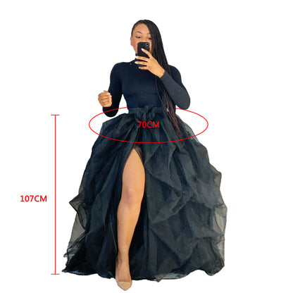Women Skirts Vintage Spring Summers Pleated Party Long Skirt Black Adult Tutu Dancing Fahion Female Skirts Faldas Mujer Tulle