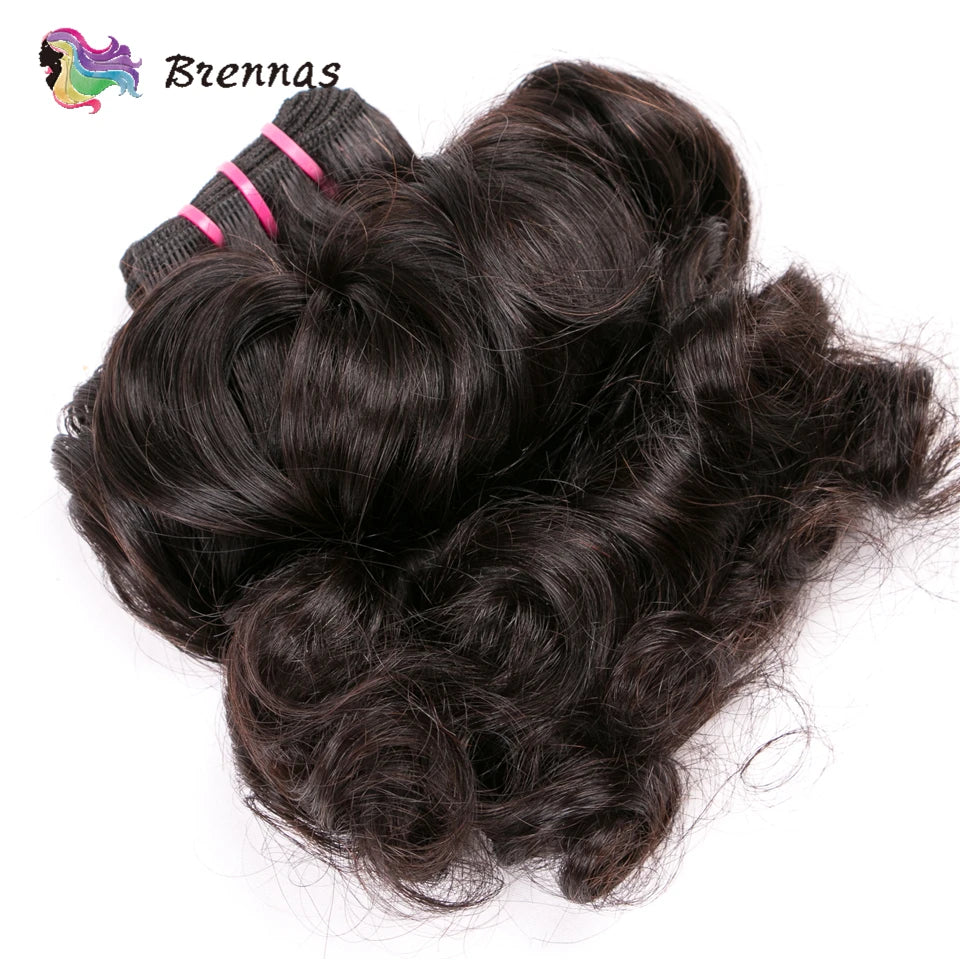 Double Drawn Human Hair Bundles Brazilian Funmi Hair Bouncy Curl 3 Bundles Deal Natural Color Human Hair Bundles Weave For Women