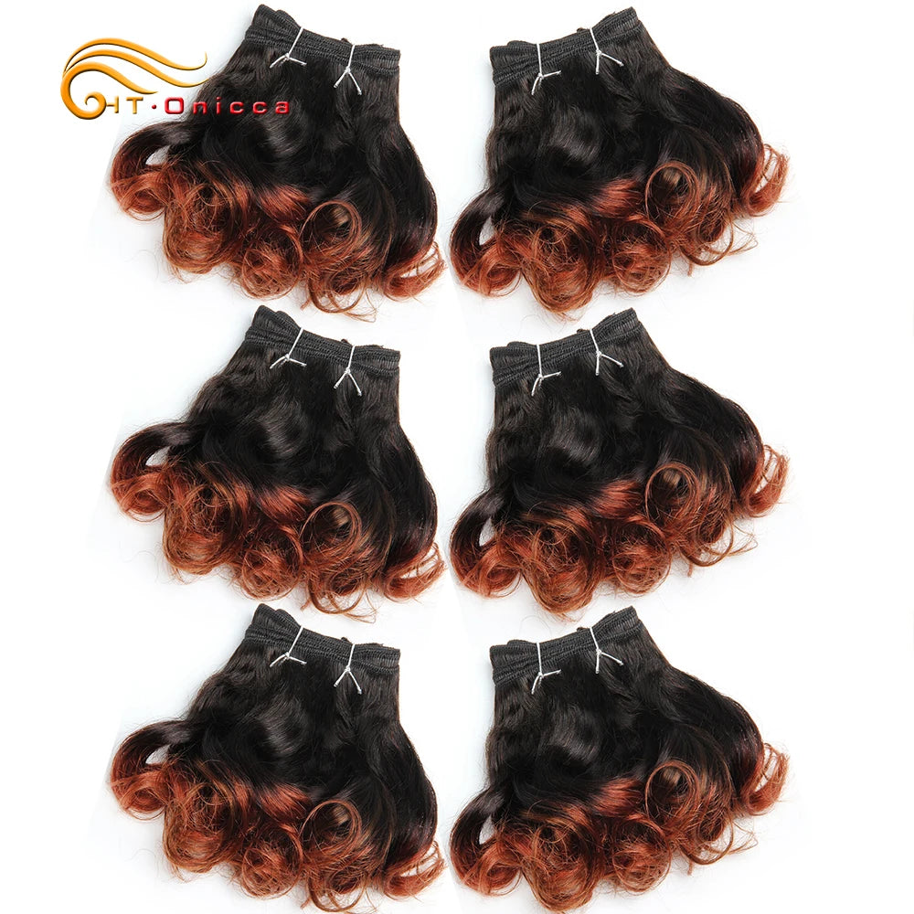 Curly Brazilian Hair Weave Bundles Bouncy Opran Curls Ombre Human Hair Bundles 8 Inch 6 Bundles Short Hair Extension