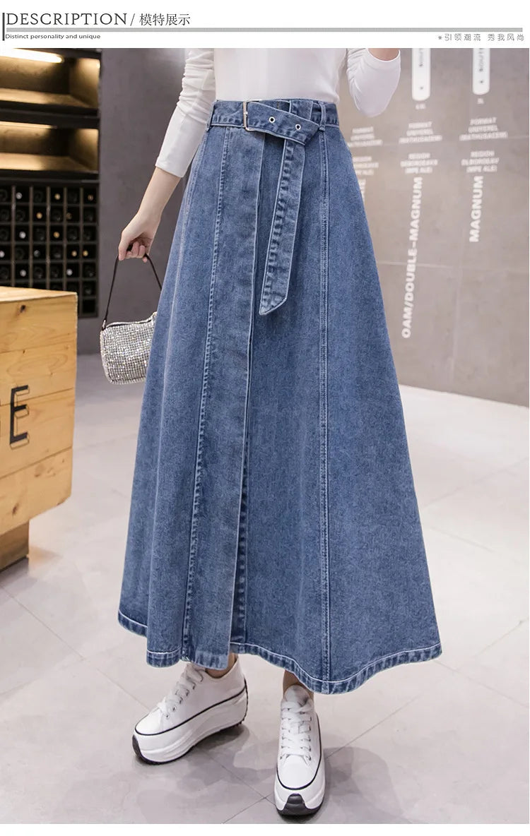 Jeans Skirt For Women Ladies Denim Long High Waist A-Line Button Clothes 2021 Summer Fashion Korean Style Elegant Outwear