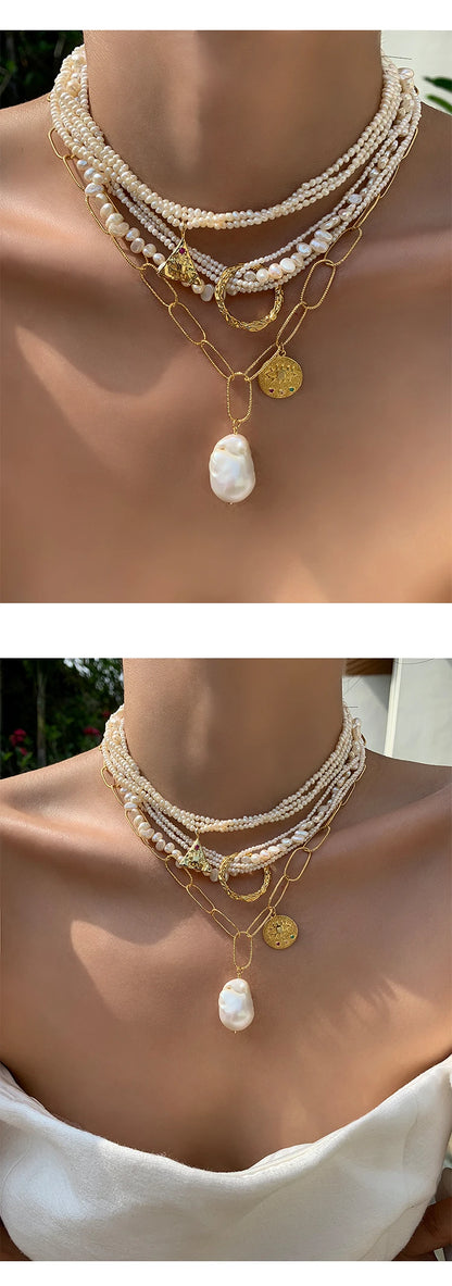Natural Pearl Layered Necklace Women Wedding  Jewelry Runway Party Japan Souch Korea Fashion