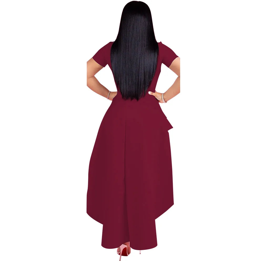 Fashion Evening Party Club Dress For Women Short Sleeve Irregular Ruffle Robe Dinner Dress Female African Clothing White Vestido