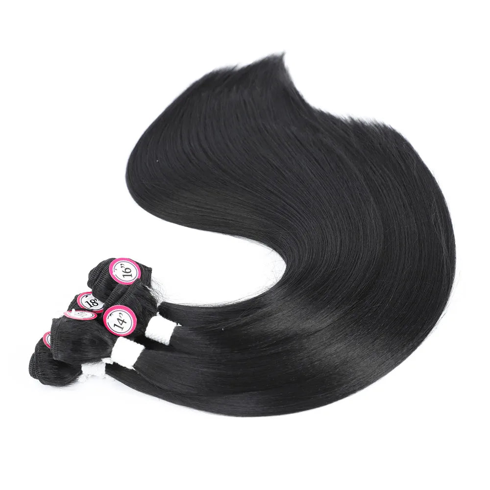 Synthetic Hair Weaving Bundles with 4*4 Clousure Lace Frontal Ombre Wig Natural Wave Straight Hair Extensions Soku Hair Weave