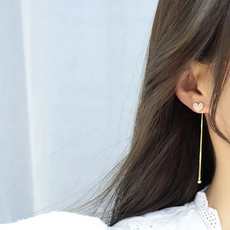 14k Gold Earrings Earrings For Women Long Micro-Encrusted Zircon Jewelry Accessories Women Earrings Hanging Small Love Earrings