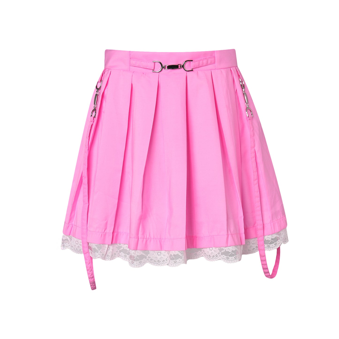 Women Skirts 2021 New Straps Decor Harakuju Lolita High Waist Mini Pleated Skirt School Girls Lace Hem Cute Streetwear